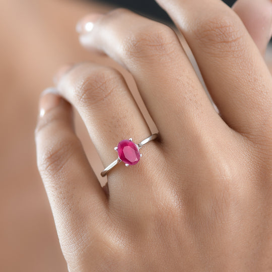 Afrikanischer Rubin (Fissure gefüllt) Ring 925 Silber rhodiniert (Größe 20.00) ca. 1,55 ct