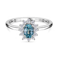 D'Joy Blauer Zirkon, Weißer Zirkon Ring 925 Silber rhodiniert (Größe 20.00) ca. 1,07 ct