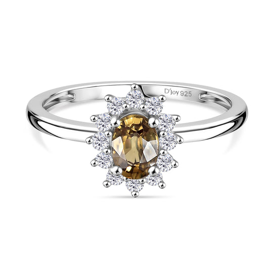 D'Joy Gelber Zirkon, Weißer Zirkon Ring 925 Silber rhodiniert (Größe 20.00) ca. 1,04 ct