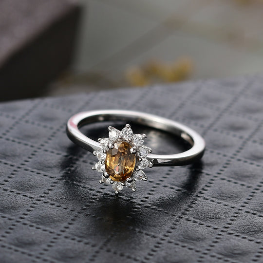 D'Joy Gelber Zirkon, Weißer Zirkon Ring 925 Silber rhodiniert (Größe 20.00) ca. 1,04 ct