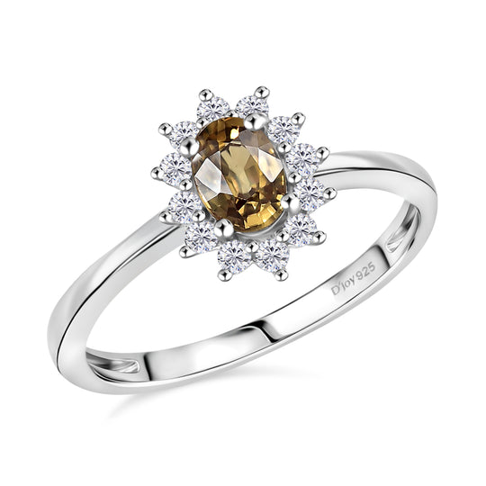 D'Joy Gelber Zirkon, Weißer Zirkon Ring 925 Silber rhodiniert (Größe 20.00) ca. 1,04 ct