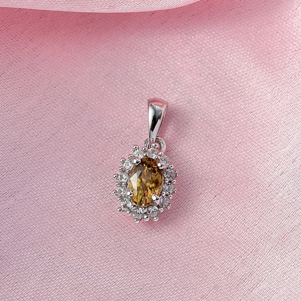 D'Joy Gelber Zirkon, Weißer Zirkon Anhänger 925 Silber rhodiniert ca. 1.04 ct