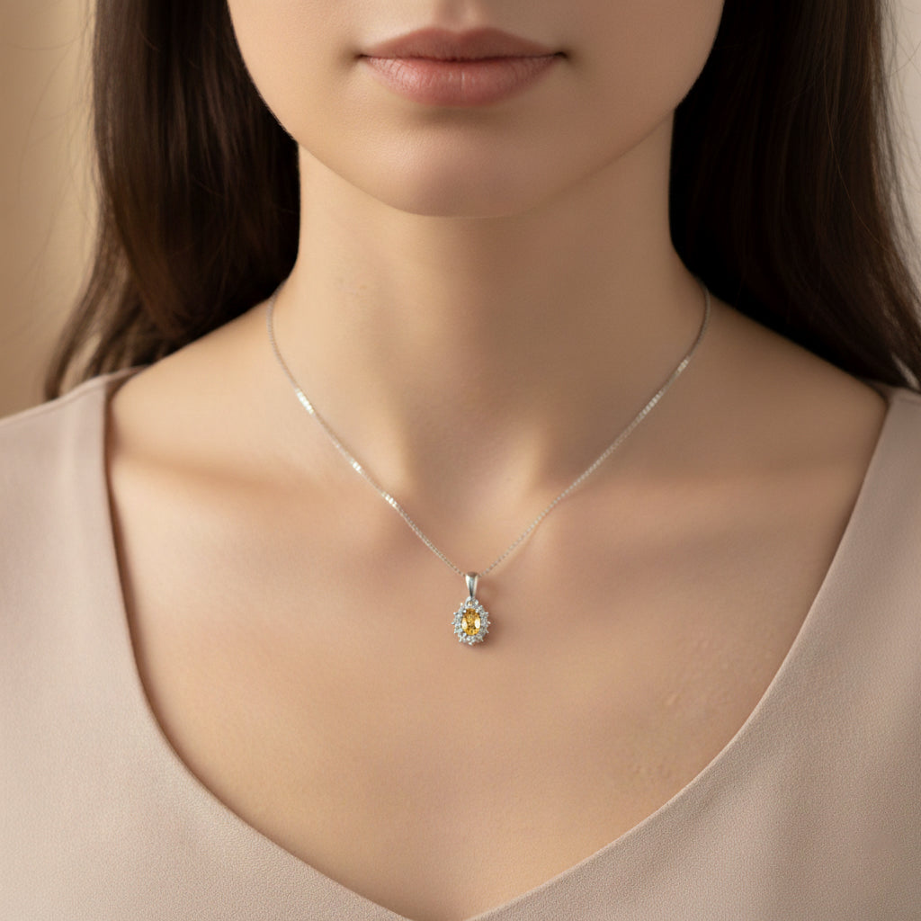 D'Joy Gelber Zirkon, Weißer Zirkon Anhänger 925 Silber rhodiniert ca. 1.04 ct
