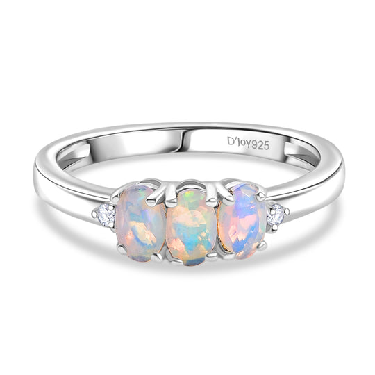 AA Natürlicher, äthiopischer Welo Opal, Weißer Zirkon Ring 925 Silber rhodiniert (Größe 18.00) ca. 0,54 ct