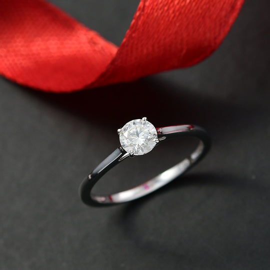 Moissanit Ring 925 Silber rhodiniert (Größe 20.00) ca. 0,46 ct