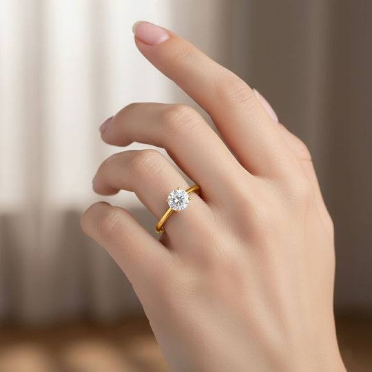 Moissanit Ring 925 Silber 750 Gelb Vergoldet (Größe 21.00) ca. 0,46 ct