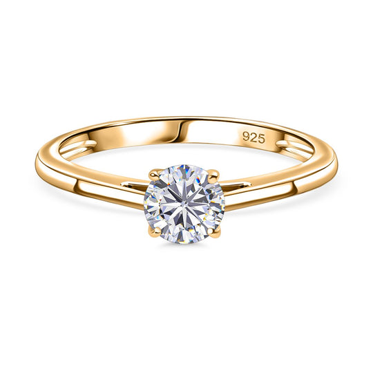 Moissanit Ring 925 Silber 750 Gelb Vergoldet (Größe 21.00) ca. 0,46 ct