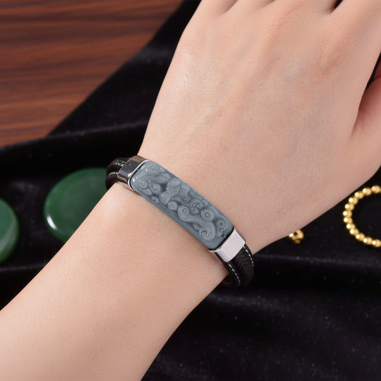 EXTREM SELTEN-Natürlicher Olmek Jadeit Armband ca. 19 cm 316L Edelstahl ca. 90.00 ct