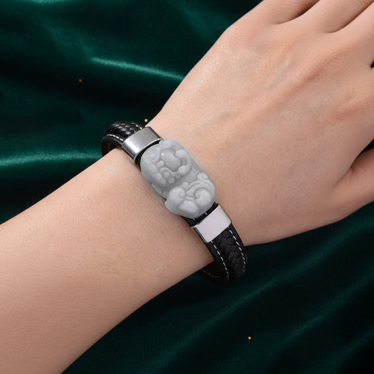 Weißer Jadeit Armband ca. 20 cm 316L Edelstahl ca. 125.00 ct