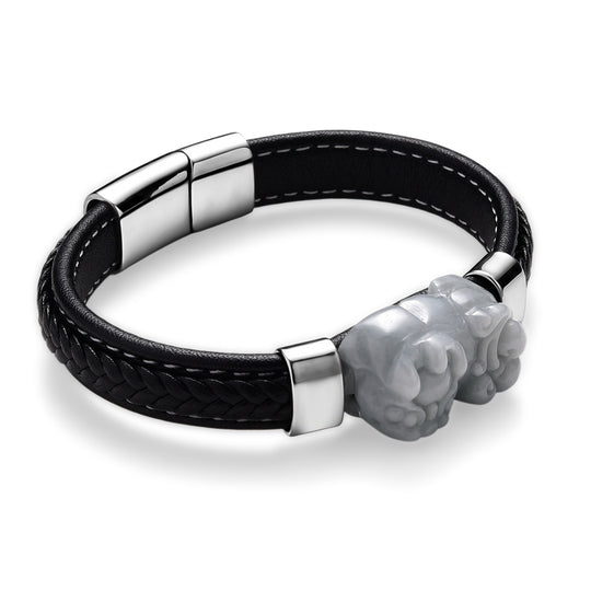 Weißer Jadeit Armband ca. 20 cm 316L Edelstahl ca. 125.00 ct