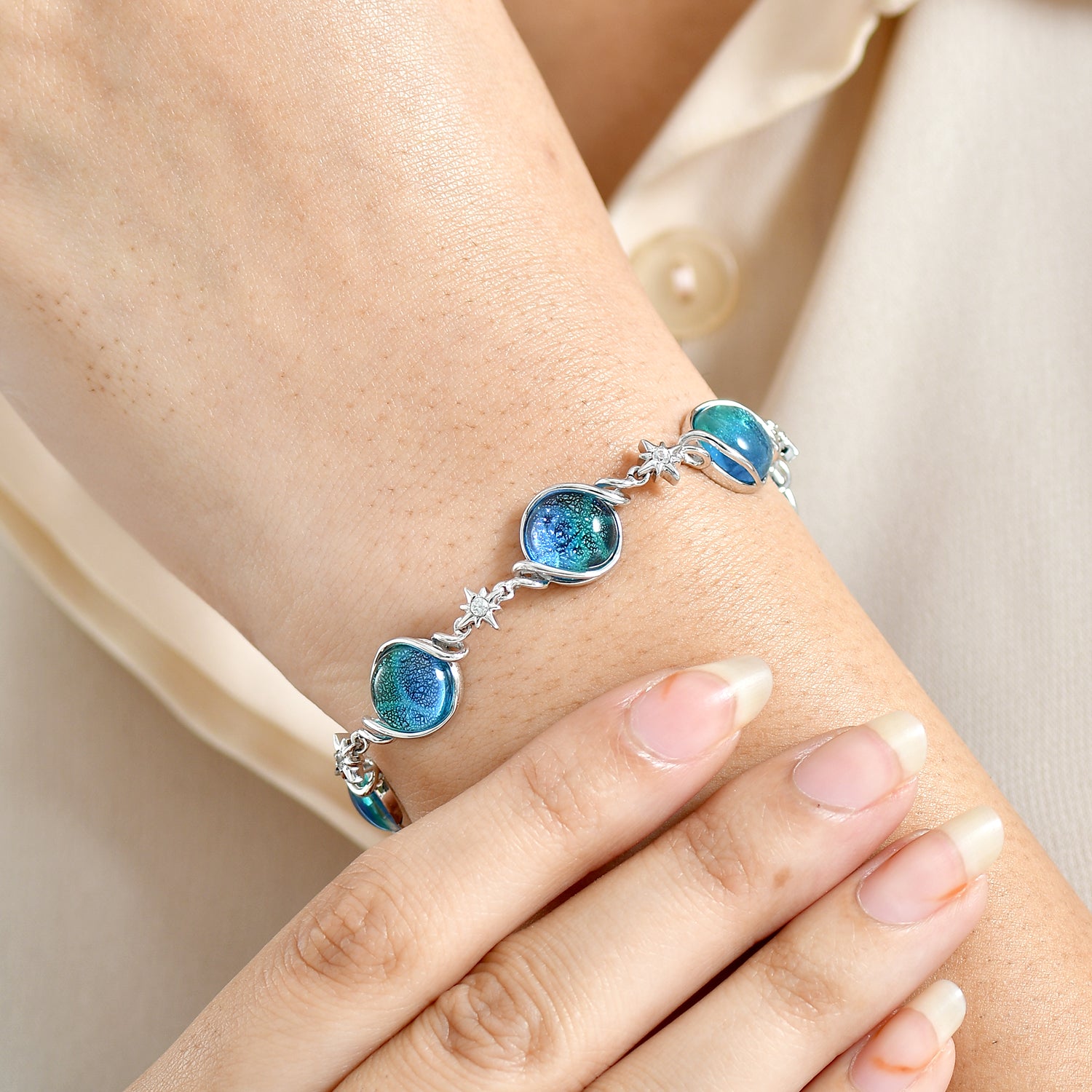 GP - Murano aus Italien, Weißer Zirkon Armband ca. 19 cm 925 Silber rhodiniert