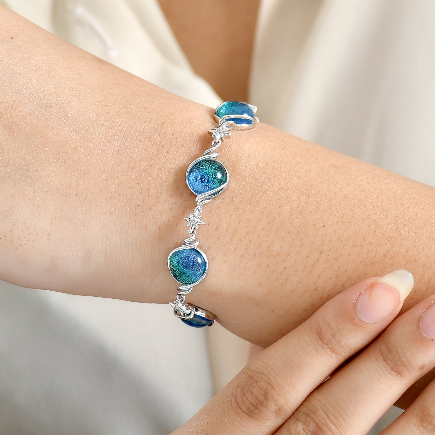 GP - Murano aus Italien, Weißer Zirkon Armband ca. 19 cm 925 Silber rhodiniert
