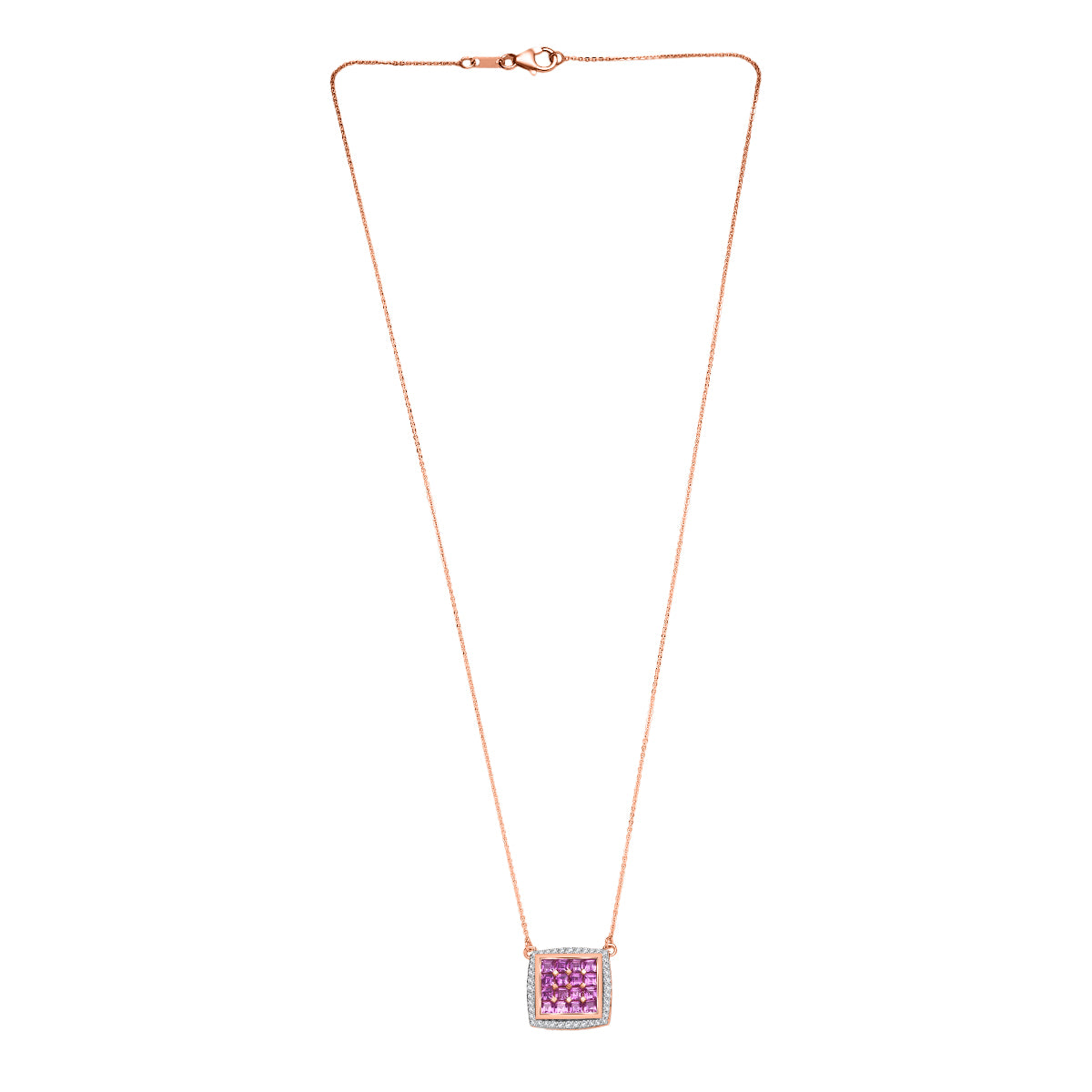 Luxuriant - AA Lab Grown Rosa Saphir, Weißer Zirkon Halskette ca. 50 cm 925 Silber 750 Roségold Vermeil ca. 2.57 ct