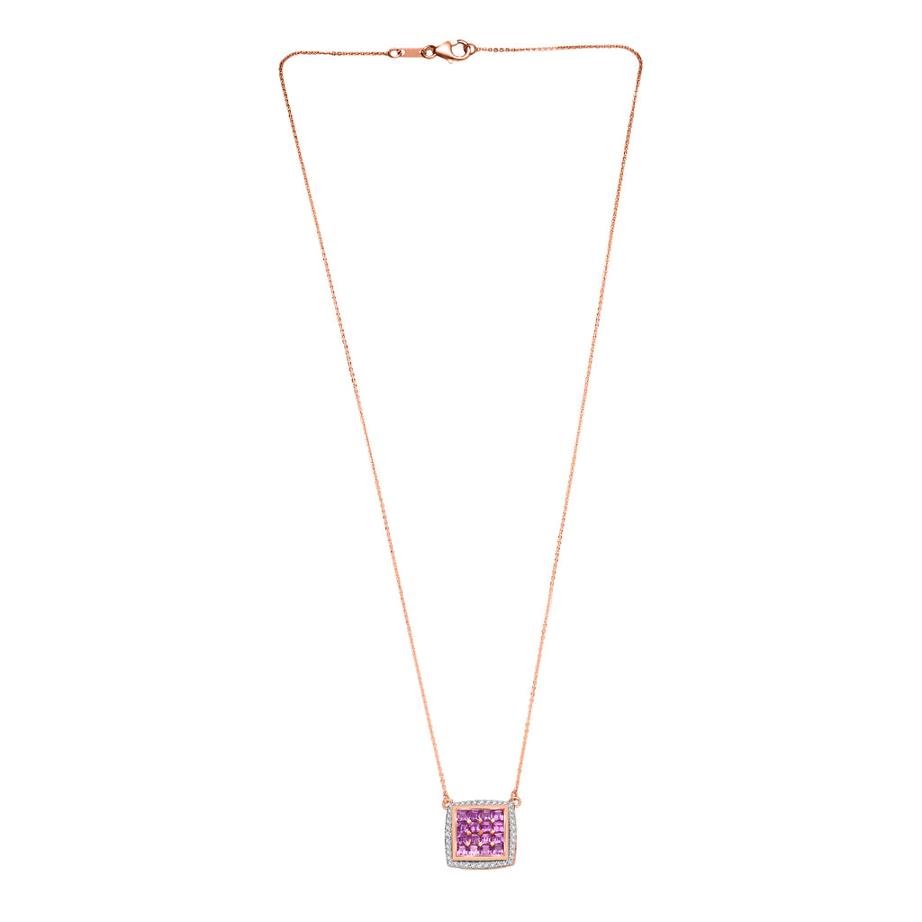 Luxuriant - AA Lab Grown Rosa Saphir, Weißer Zirkon Halskette ca. 50 cm 925 Silber 750 Roségold Vermeil ca. 2.57 ct