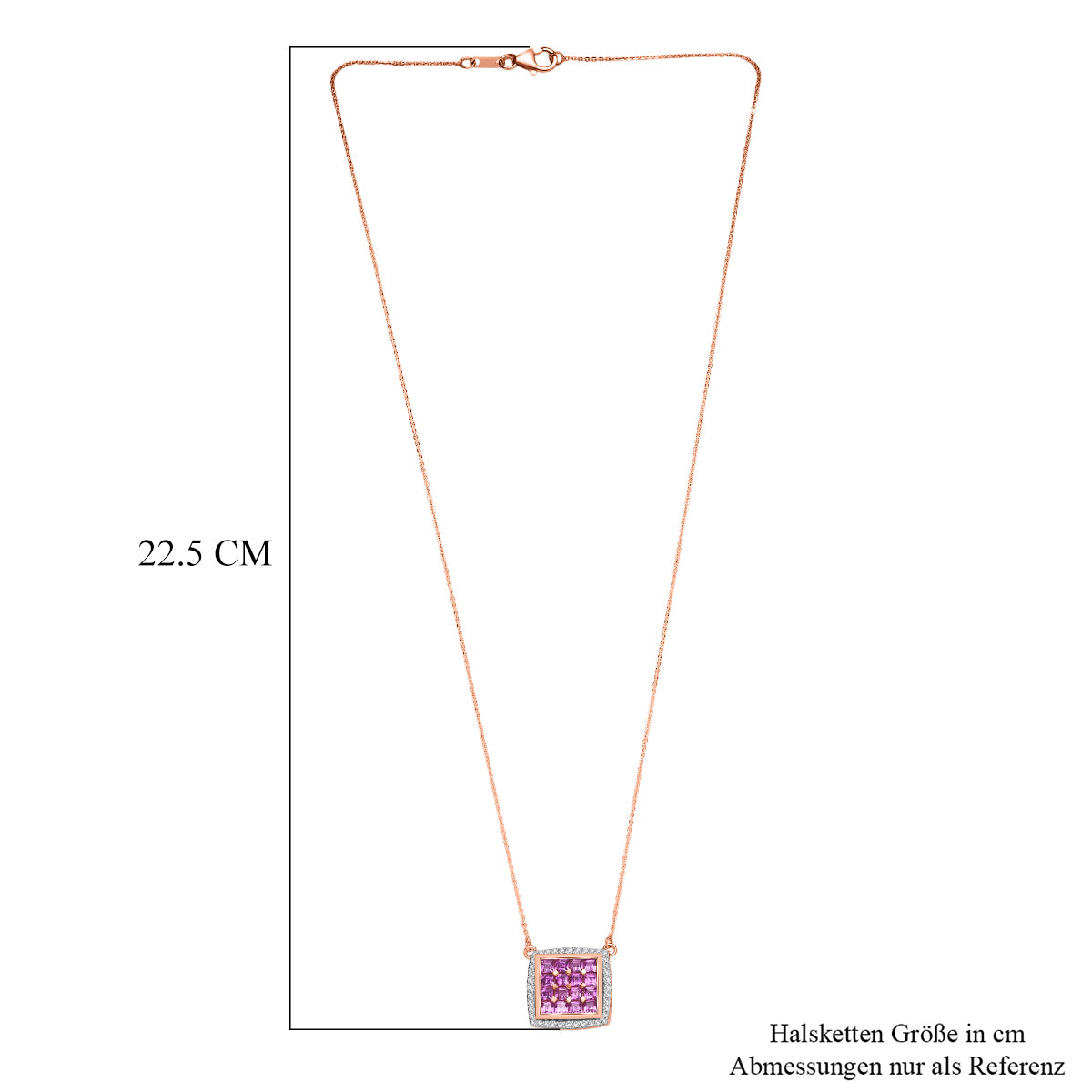 Luxuriant - AA Lab Grown Rosa Saphir, Weißer Zirkon Halskette ca. 50 cm 925 Silber 750 Roségold Vermeil ca. 2.57 ct
