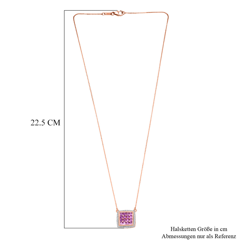 Luxuriant - AA Lab Grown Rosa Saphir, Weißer Zirkon Halskette ca. 50 cm 925 Silber 750 Roségold Vermeil ca. 2.57 ct