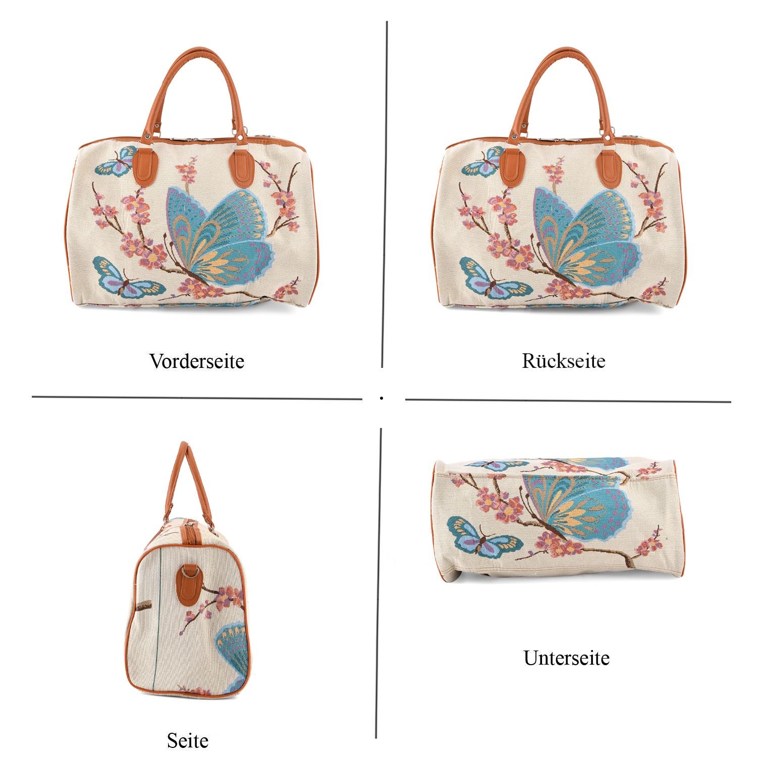 Schmetterlingsprint Reisetasche, geräumiges Design mit Reißverschlussfach, verstellbarer Schultergurt 120 cm, 45 x 23 x 27 cm