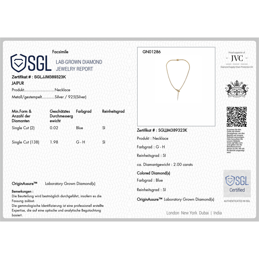 LUXURIANT DIAMOND - Lab Grown Diamant SI-GH SGL zertifiziert Halskette ca. 45 cm 925 Silber 750 Gelbgold Vermeil ca. 2.00 ct