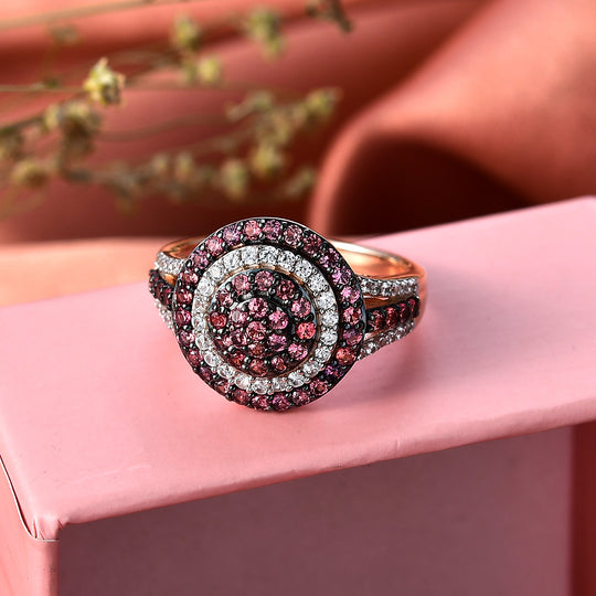 D'Joy AA Padparadscha Saphir, Weißer Zirkon Ring 925 Silber 750 Roségold Vermeil (Größe 18.00) ca. 1.58 ct
