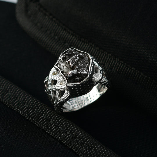 D'Joy Muonionalusta Meteorit Ring 925 Silber rhodiniert (Größe 19.00) ca. 21.00 ct