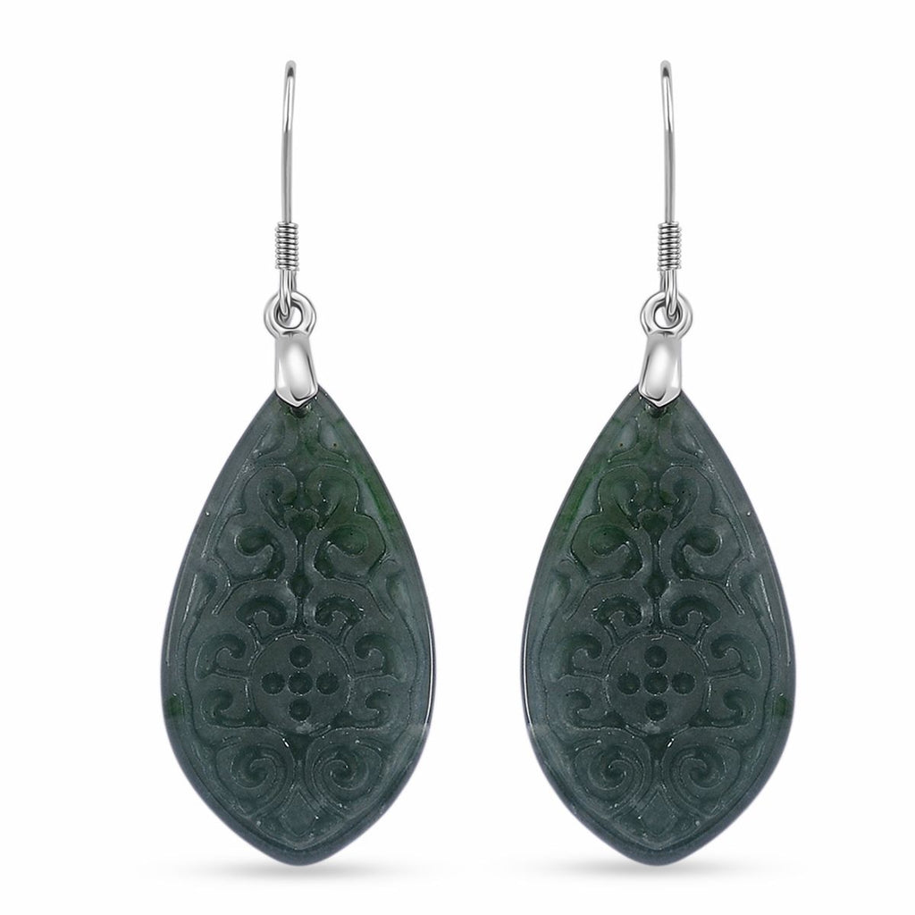 D'Joy Natürlicher Olmek Jadeit Verlangtes Blatt Ohrringe 925 Silber rhodiniert ca. 20.00 ct