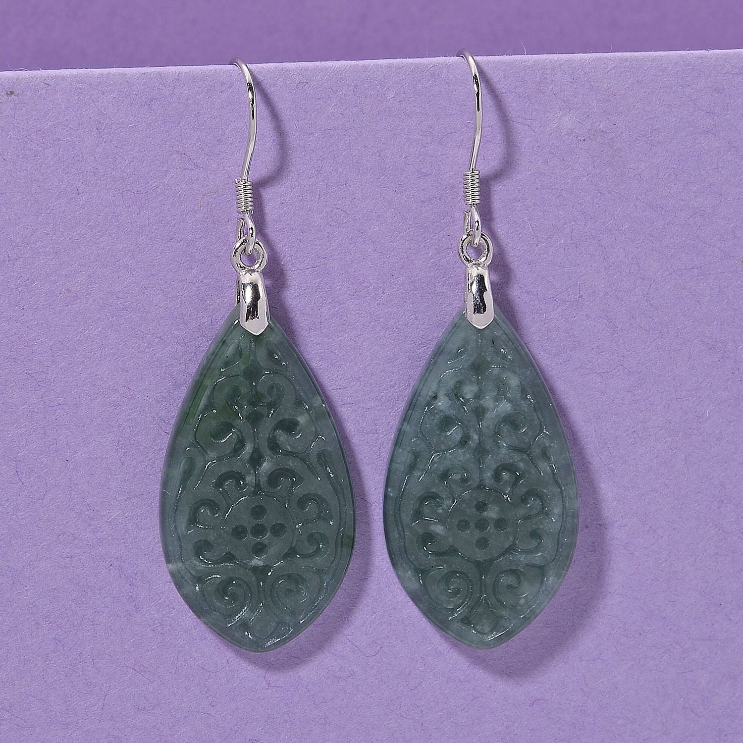 D'Joy Natürlicher Olmek Jadeit Verlangtes Blatt Ohrringe 925 Silber rhodiniert ca. 20.00 ct