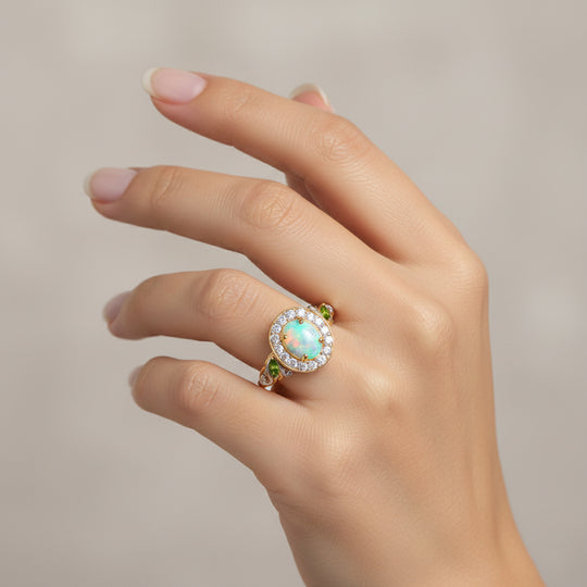 D'Joy Natürlicher, äthiopischer Welo Opal, Natürlicher Chromdiopsid Ring 925 Silber vergoldet (Größe 17.00) ca. 1,98 ct
