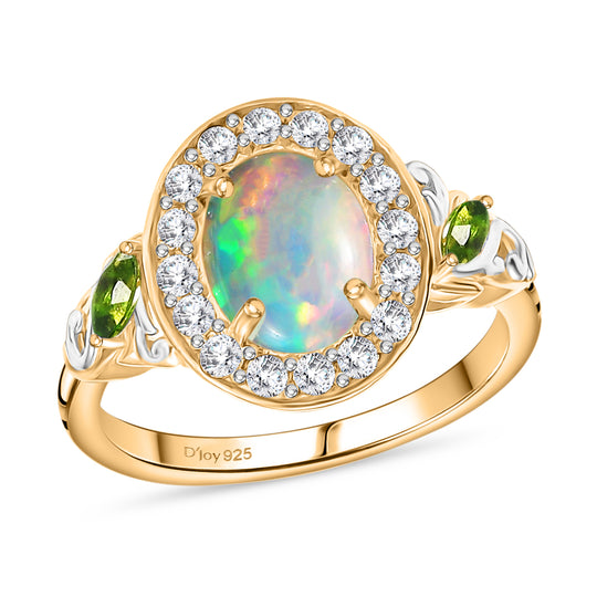 D'Joy Natürlicher, äthiopischer Welo Opal, Natürlicher Chromdiopsid Ring 925 Silber vergoldet (Größe 17.00) ca. 1,98 ct