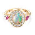 D'Joy natürlicher, äthiopischer Welo Opal, afrikanischer Rubin und Zirkon Ring - 2 ct.