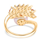 Lila Süßwasser Perle, Mehrfarbiger Zirkonia Ring Nickelfreies Messing, Goldfarben, Flexibles (Größe 17.00-19.00)