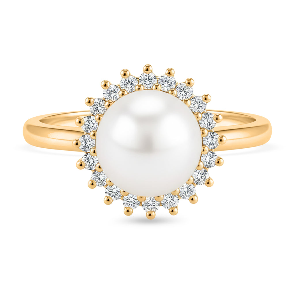 Weiße Süßwasser Perle, Weißer Zirkonia Ring Nickelfreies Messing, Goldfarben, Flexibles (Größe 17.00-19.00)