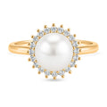 Weiße Süßwasser Perle, Weißer Zirkonia Ring Nickelfreies Messing, Goldfarben, Flexibles (Größe 17.00-19.00)