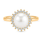Weiße Süßwasser Perle, Weißer Zirkonia Ring Nickelfreies Messing, Goldfarben, Flexibles (Größe 17.00-19.00)