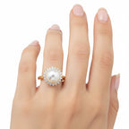Weiße Süßwasser Perle, Weißer Zirkonia Ring Nickelfreies Messing, Goldfarben, Flexibles (Größe 17.00-19.00)