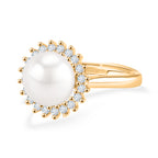 Weiße Süßwasser Perle, Weißer Zirkonia Ring Nickelfreies Messing, Goldfarben, Flexibles (Größe 17.00-19.00)