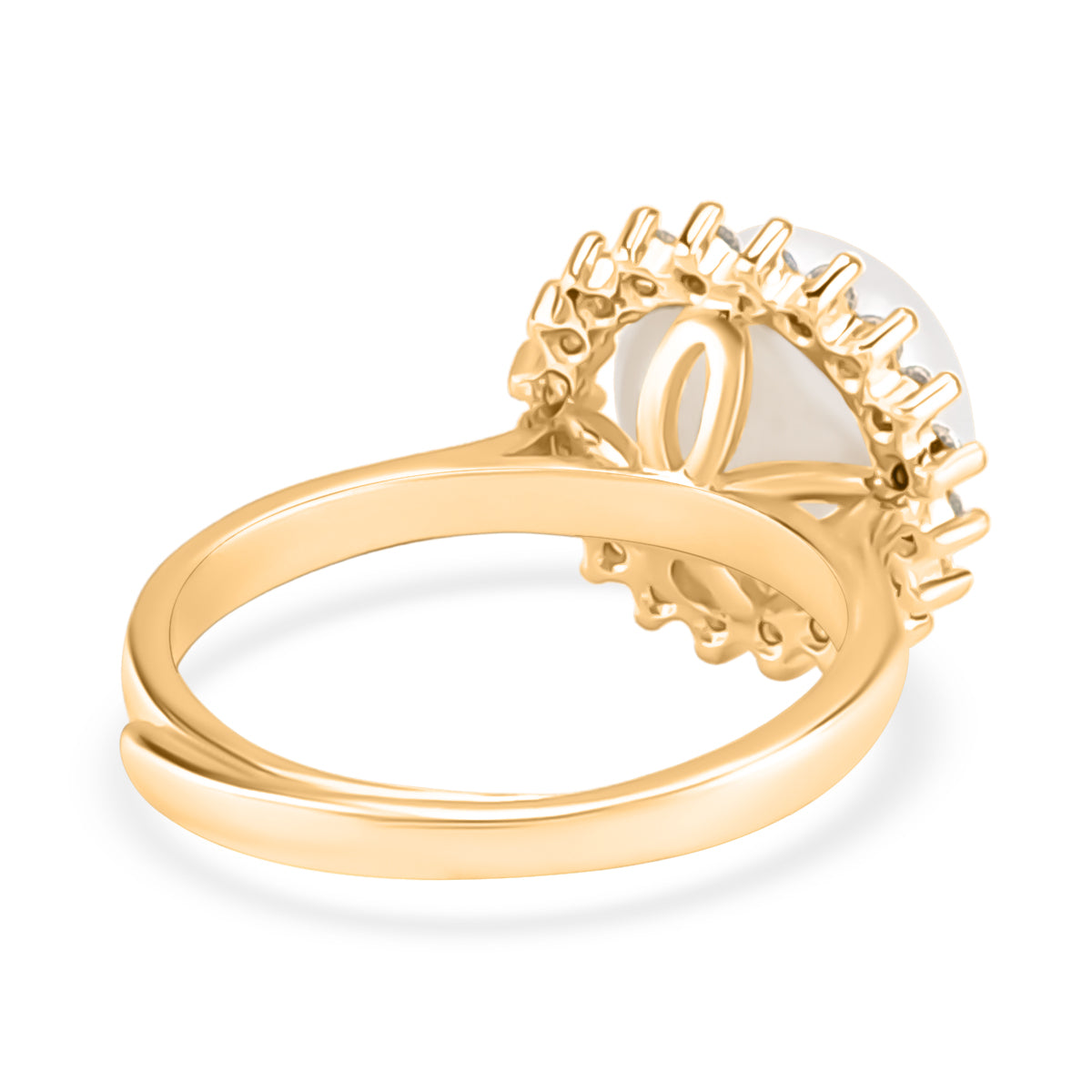 Weiße Süßwasser Perle, Weißer Zirkonia Ring Nickelfreies Messing, Goldfarben, Flexibles (Größe 17.00-19.00)