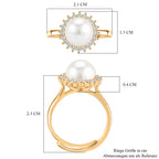 Weiße Süßwasser Perle, Weißer Zirkonia Ring Nickelfreies Messing, Goldfarben, Flexibles (Größe 17.00-19.00)