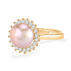 Lila Süßwasser Perle, Weißer Zirkonia Ring Nickelfreies Messing, Goldfarben, Flexibles (Größe 17.00-19.00)