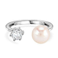 Weiße Süßwasser Perle, Weißer Zirkonia Ring Nickelfreies Messing, Flexibles (Größe 16.00-18.00)