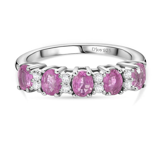 D'Joy Ilakaka Rosa Saphir (Fissure gefüllt), Weißer Zirkon Ring 925 Silber rhodiniert (Größe 17.00) ca. 1,62 ct