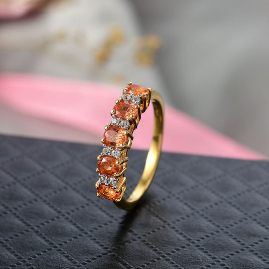 D'Joy Orange Saphir, Weißer Zirkon Ring 925 Silber 750 Gelb Vergoldet (Größe 20.00) ca. 1,23 ct