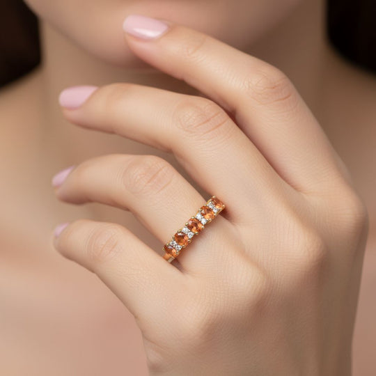 D'Joy Orange Saphir, Weißer Zirkon Ring 925 Silber 750 Gelb Vergoldet (Größe 20.00) ca. 1,23 ct