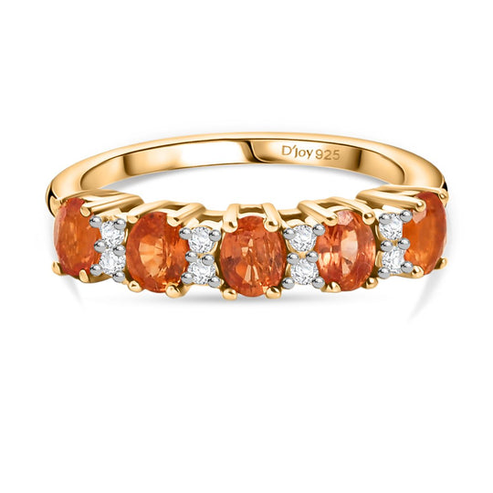 D'Joy Orange Saphir, Weißer Zirkon Ring 925 Silber 750 Gelb Vergoldet (Größe 20.00) ca. 1,23 ct