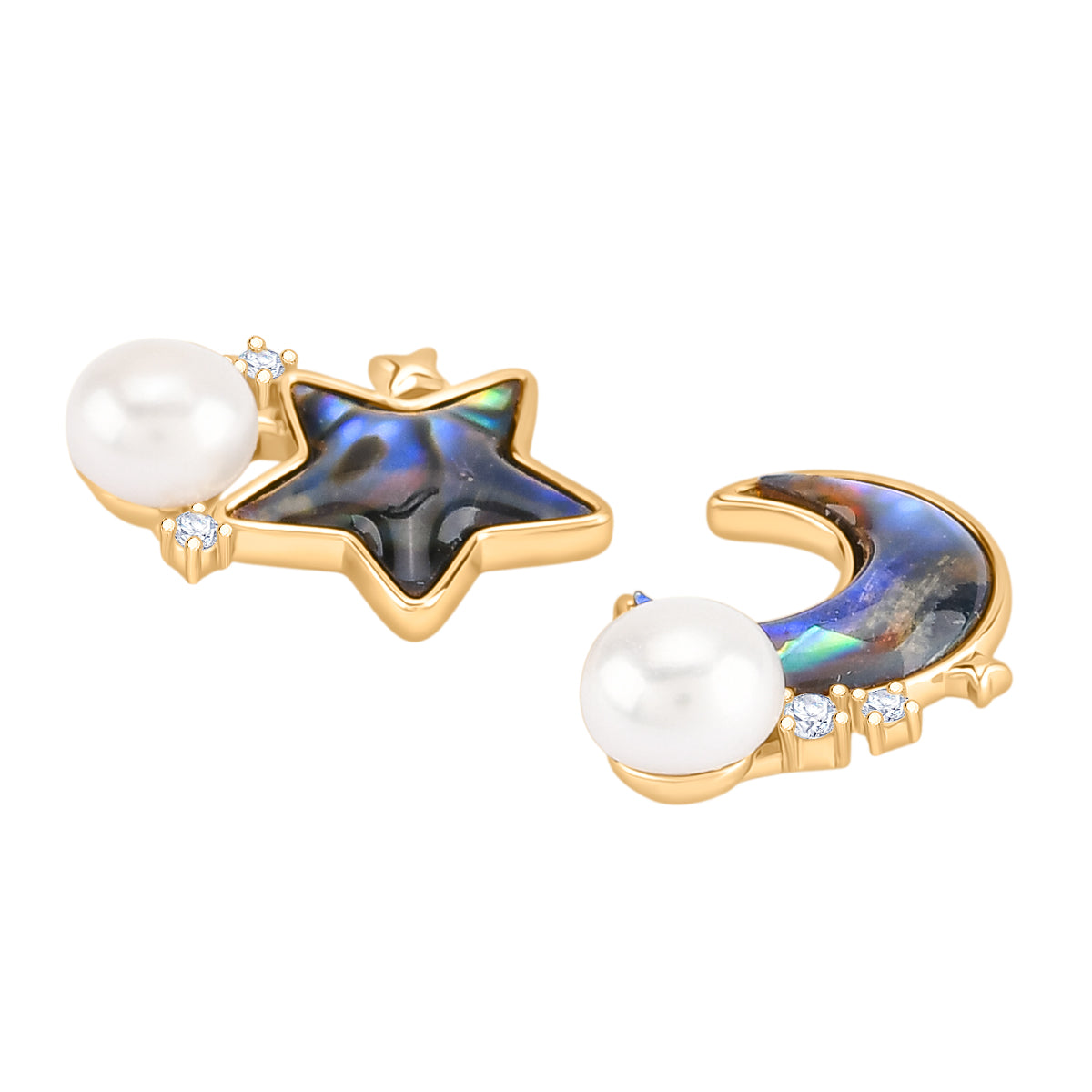 Abalone Muschel, Süßwasserperle und Zirkonia Ohrringe, Messing in Goldton