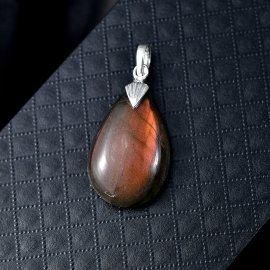 D'Joy Feuer Labradorit Anhänger 925 Silber ca. 33.07 ct