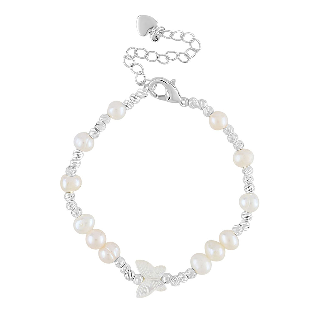 Weiße Muschelkernperle, Weiße Süßwasser Perle Armband ca. 15.25 cm + 3.5 cm Extender, Nickelfreies Messing Silberfarben