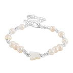 Weiße Muschelkernperle, Weiße Süßwasser Perle Armband ca. 15.25 cm + 3.5 cm Extender, Nickelfreies Messing Silberfarben