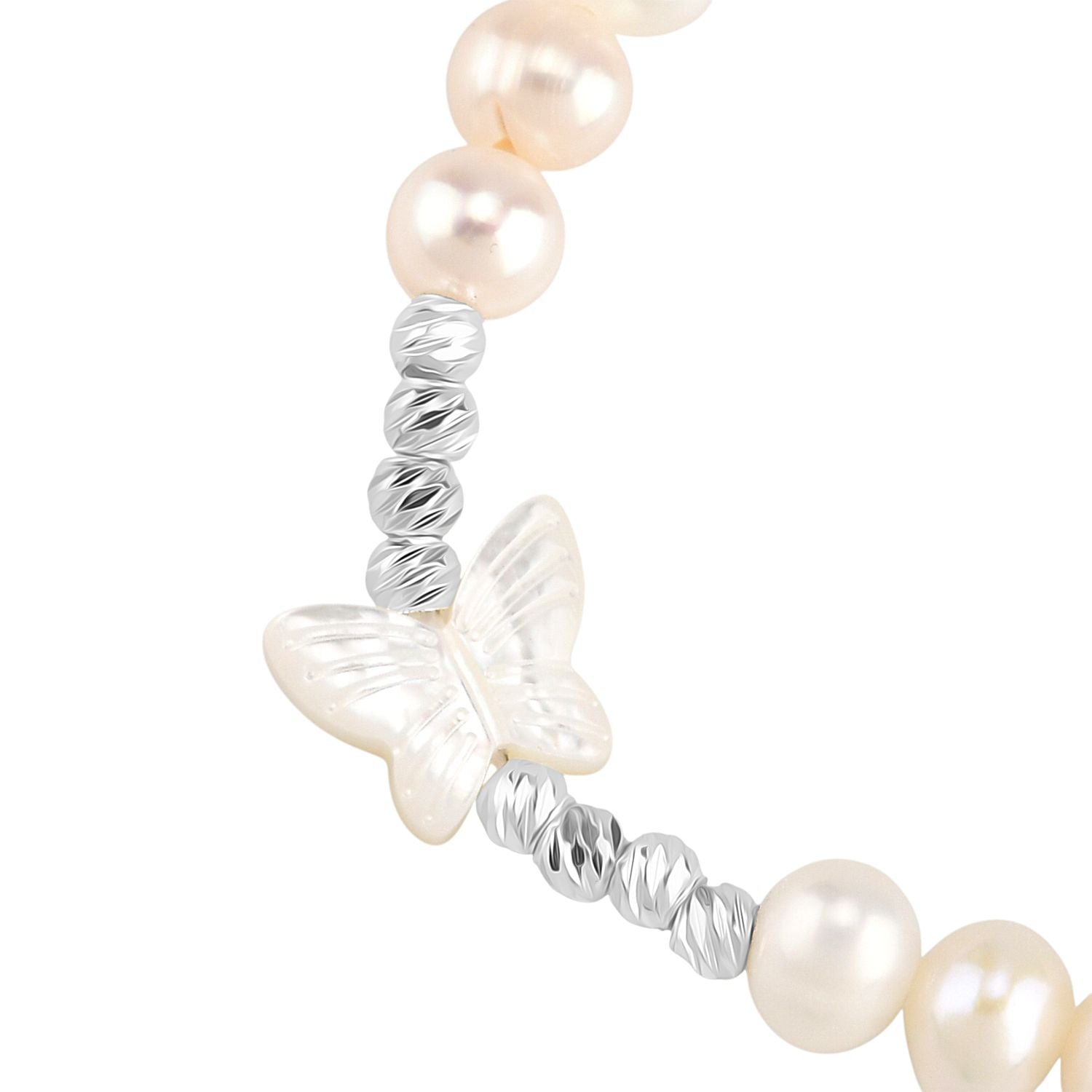 Weiße Muschelkernperle, Weiße Süßwasser Perle Armband ca. 15.25 cm + 3.5 cm Extender, Nickelfreies Messing Silberfarben