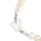 Weiße Muschelkernperle, Weiße Süßwasser Perle Armband ca. 15.25 cm + 3.5 cm Extender, Nickelfreies Messing Silberfarben