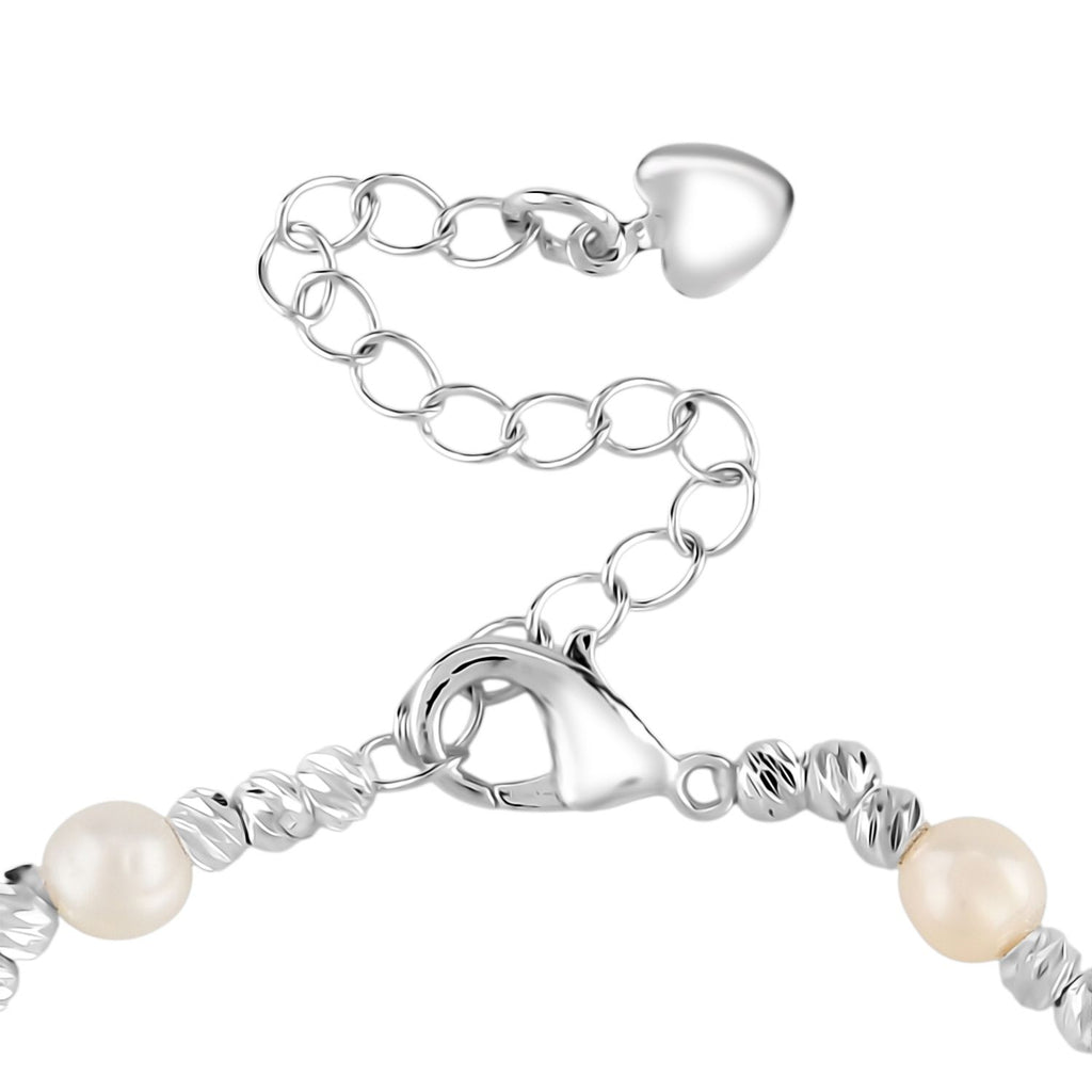 Weiße Muschelkernperle, Weiße Süßwasser Perle Armband ca. 15.25 cm + 3.5 cm Extender, Nickelfreies Messing Silberfarben
